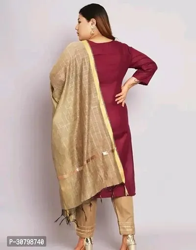 Stylish Maroon Cotton Printed Kurta, Bottom And Dupatta Set For Women-thumb2