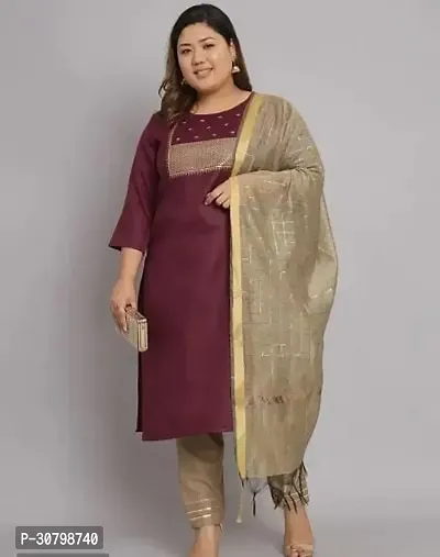 Stylish Maroon Cotton Printed Kurta, Bottom And Dupatta Set For Women-thumb0