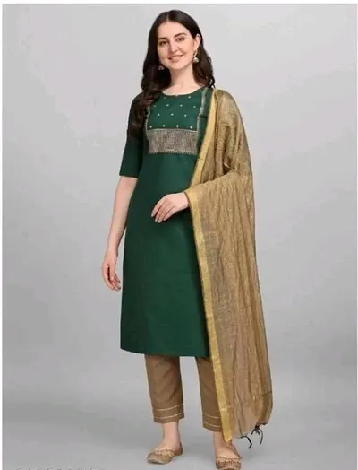 New Cotton Slub Embroidered A-Line Kurta sets