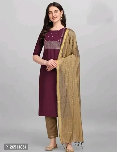 Cotton Slub Kurta With Bottom And Dupatta Set