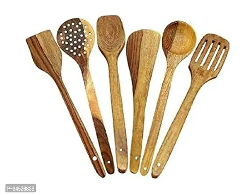 Wooden Treasure Wooden Serving and Cooking Spoon Kitchen Utensil for Non Stick Baking Kitchen Tools Set of 6-thumb0