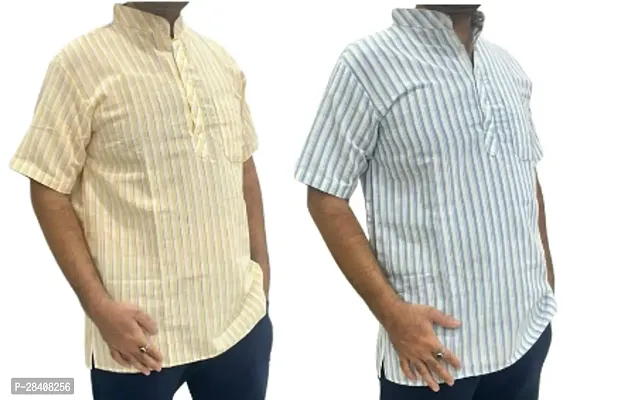 Fancy Khadi Cotton Short Sleeves Casual Shirt For Men Pack Of 2