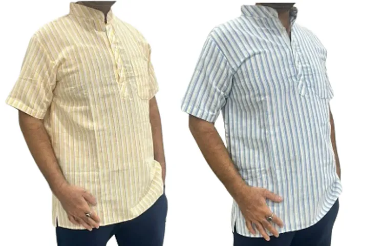 Trendy Blend Short Sleeves Regular Fit Striped Casual Shirt For Men Pack Of 2