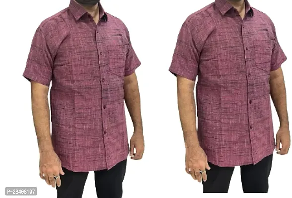 Fancy Khadi Cotton Short Sleeves Casual Shirt For Men Pack Of 2-thumb0