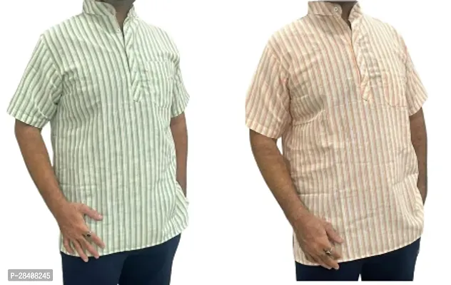 Fancy Khadi Cotton Short Sleeves Casual Shirt For Men Pack Of 2-thumb0