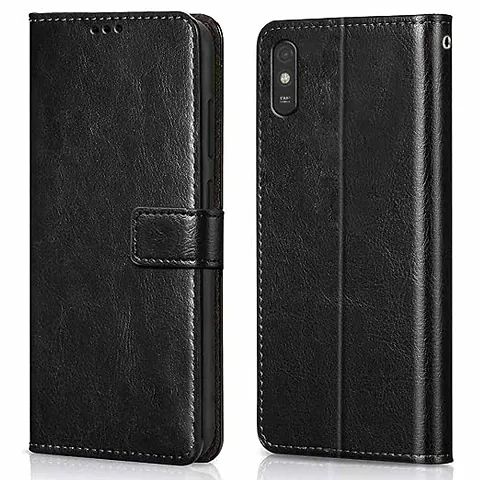 Cloudza Redmi 9a,9i Flip Back Cover | PU Leather Flip Cover Wallet Case with TPU Silicone Case Back Cover for Redmi 9a,9i Bk