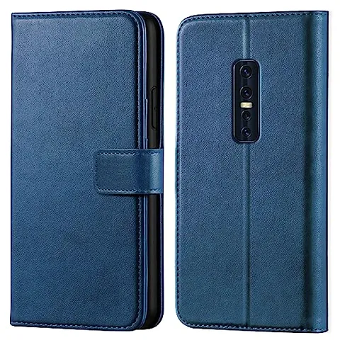 Cloudza Vivo V17 Pro Flip Back Cover | PU Leather Flip Cover Wallet Case with TPU Silicone Case Back Cover for Vivo V17 Pro Blue