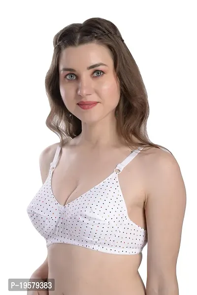 Soft Beauty Bra by SS Enterprises | Women's Cotton Non Padded Non-Wired Regular Bra | Dot Print Bra White-thumb3