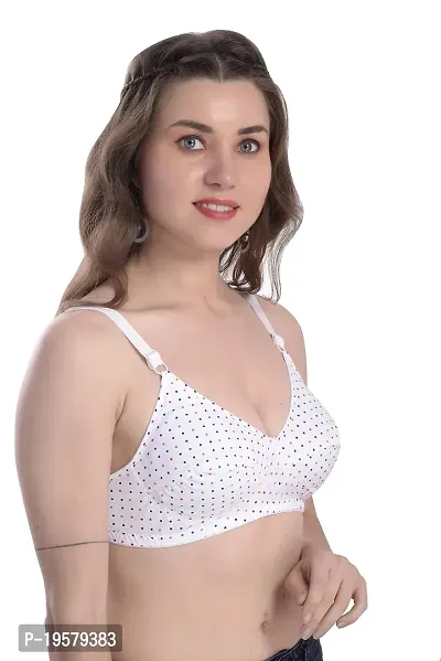 Soft Beauty Bra by SS Enterprises | Women's Cotton Non Padded Non-Wired Regular Bra | Dot Print Bra White-thumb2