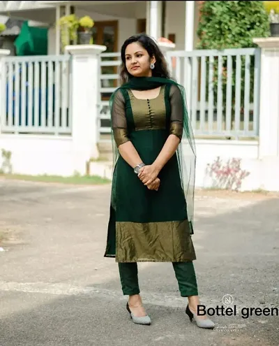 Beautiful Viscose Embellished Kurta Bottom With Dupatta For Women