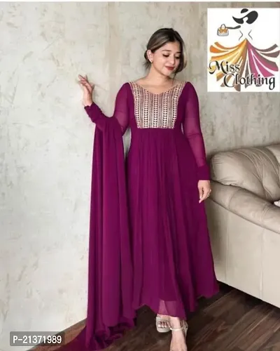 Fancy Georgette Gown With Dupatta for Women-thumb0