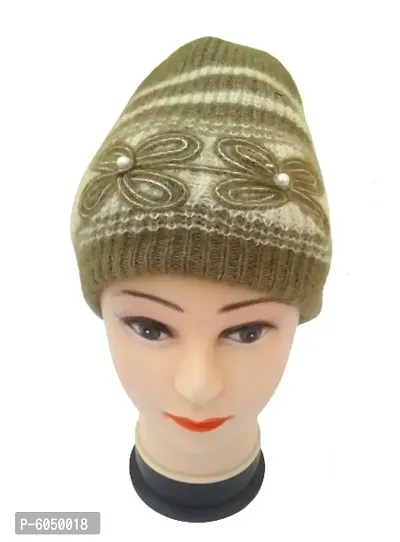 Women Winter Woolen Cap (Pack of 1) Green Color