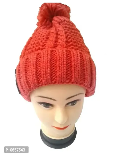 Women Knitted Woolen Cap (Coral, Pack of 1)