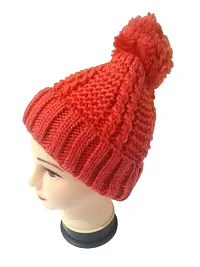 Women Knitted Woolen Cap (Coral, Pack of 1)-thumb1