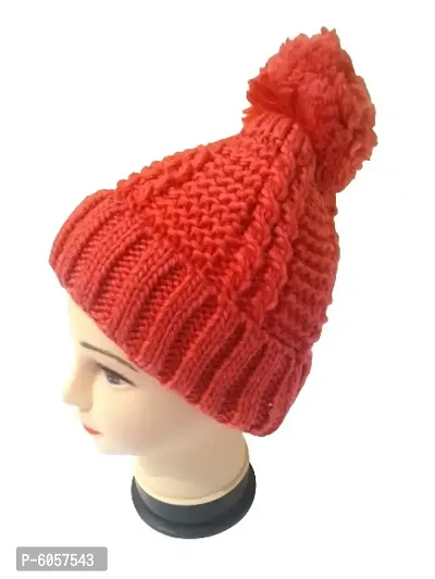 Women Knitted Woolen Cap (Coral, Pack of 1)-thumb2