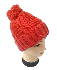 Women Knitted Woolen Cap (Coral, Pack of 1)-thumb2