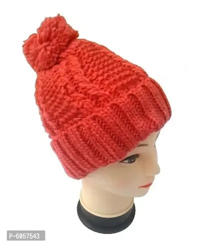 Women Knitted Woolen Cap (Coral, Pack of 1)-thumb3