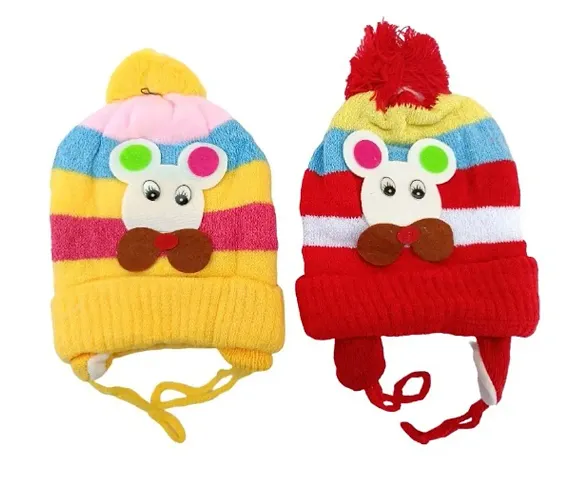 Baby Soft Woolen Monkey Caps Pack of 2, 3