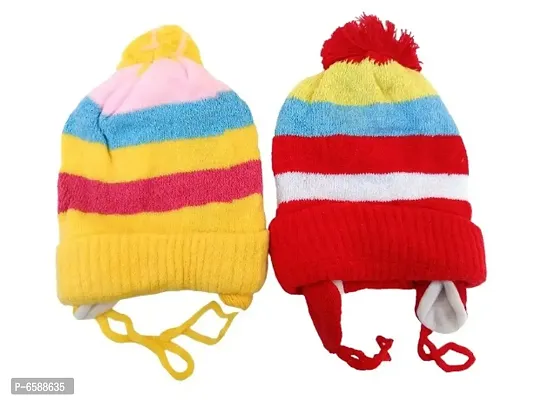 Baby Woolen Caps- (Yellow, Red-Pack of 2)-thumb2