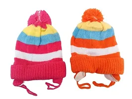Baby Woolen Caps- (Pink, Orange-Pack of 2)-thumb1