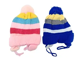 Baby Woolen Caps- (Baby Pink, Blue-Pack of 2)-thumb1