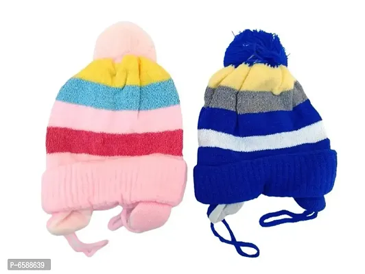 Baby Woolen Caps- (Baby Pink, Blue-Pack of 2)-thumb2