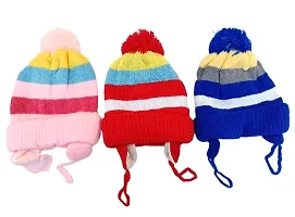 Baby Woolen Caps- (Baby Pink, Blue and Red-Pack of 3)-thumb1