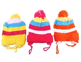 Baby Woolen Caps- (Yellow, Pink and Orange-Pack of 3)-thumb1