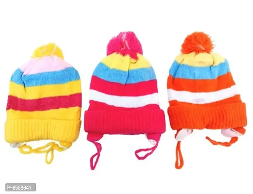 Baby Woolen Caps- (Yellow, Pink and Orange-Pack of 3)-thumb2