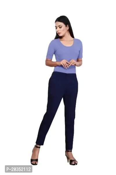 Aarshi Fashions Women's Stretchable Spandex Full Length Pants (Dark Blue)