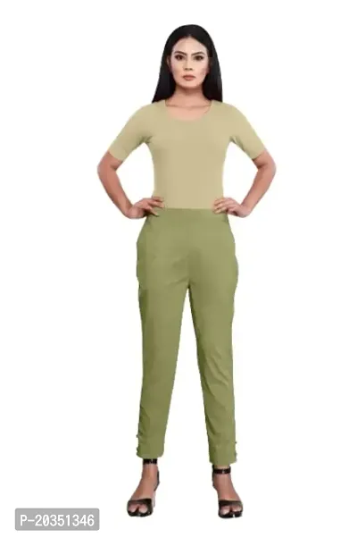 Aarshi Fashions Women's Stretchable Spandex Full Length Pants (Dark Green)