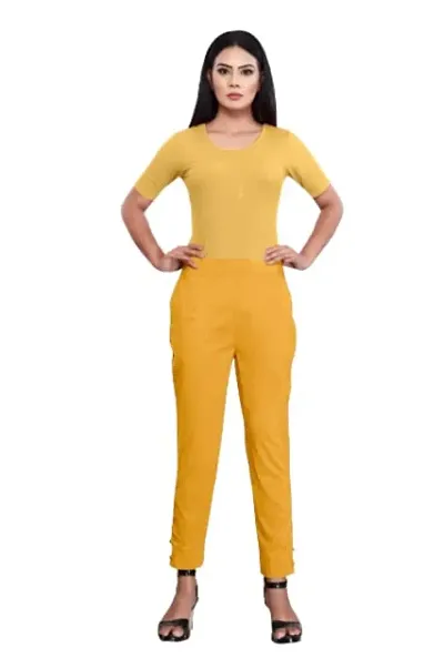 Aarshi Fashions Women's Stretchable Spandex Full Length Pants (Yellow)