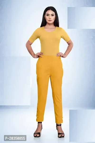 Aarshi Fashions Women's Stretchable Spandex Full Length Pants (Yellow)-thumb2