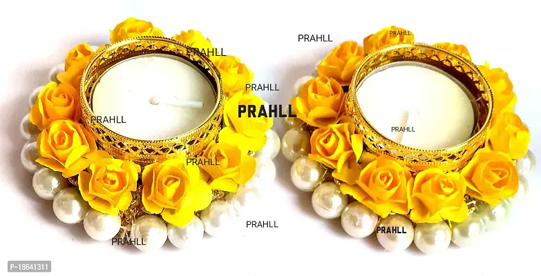 PRAHLL Metal Artificial Rose Flowers Tealight/tealight Candle With Holder, Pack of 2-thumb3