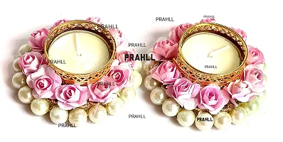 PRAHLL Metal Artificial Rose Flowers Tealight/tealight Candle With Holder, Pack of 2-thumb2