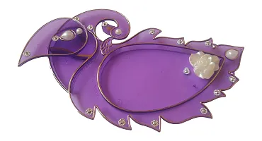 Haldi Kumkum Pooja Thali Acrylic Peacock Shape with Jewel Stone Work Rakhi Thali (20 cm x 1 cm x 10 cm, Purple)-thumb1