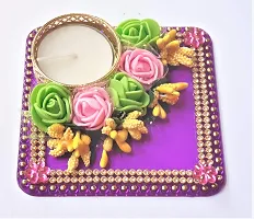 PRAHLL Acrylic Decorative Artificial Flower Rose Tea Light Diwali Diya Candle Holder (3.2 Inch, Purple)-thumb1