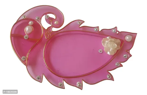 Haldi Kumkum Holder/Pooja Thali Acrylic Peacock Shape Designer Handmade Handicraft Pink Rakhi Thali(20 cm x 1 cm x 10 cm, Pink)