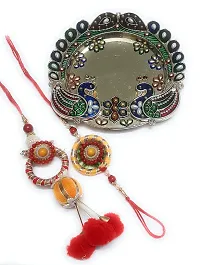 PRAHLL Designer Bhaiya Bhabhi Rakhi/Couple Rakhi/Pair Rakhi/Flower Rakhi for Rakshabandhan Mini Puja Rakhi Thali/Tilak (Orange gold5)-thumb2