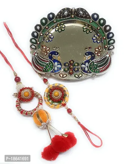 PRAHLL Designer Bhaiya Bhabhi Rakhi/Couple Rakhi/Pair Rakhi/Flower Rakhi for Rakshabandhan Mini Puja Rakhi Thali/Tilak (Orange gold5)-thumb3