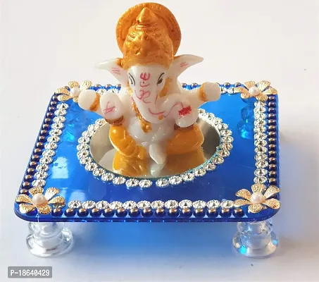 PRAHLL Acrylic And Fibre Ganesha Chowki, 3.2 Inch Stand), with Ganesha (2.1 Inch), Blue-thumb0