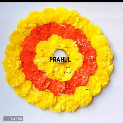 PRAHLL Tlite Artificial Marigold Flower Mat on Canvas (12 inch Diameter,with tlite Holder and tlite) (Yellow  Dark Orange)-thumb0