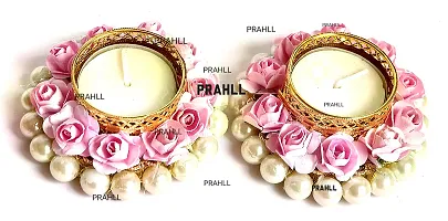 PRAHLL Metal Artificial Rose Flowers Tealight/tealight Candle With Holder, Pack of 2-thumb1