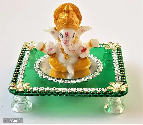 PRAHLL Acrylic And Fibre Ganesha Chowki, 3.2 Inch Stand), with Ganesha (2.1 Inch), Green