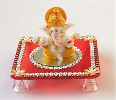 PRAHLL Acrylic And Fibre Ganesha Chowki, 3.2 Inch Stand, with Ganesha idol (2.1 Inch) ( Red , Standard )-thumb1