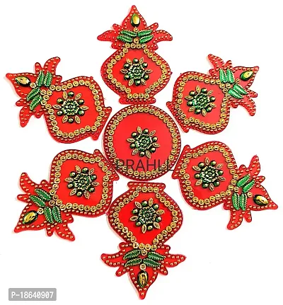 PRAHLL Acrylic Reusable Kalash Shape Rangoli (Red_Standard)- Set of 7