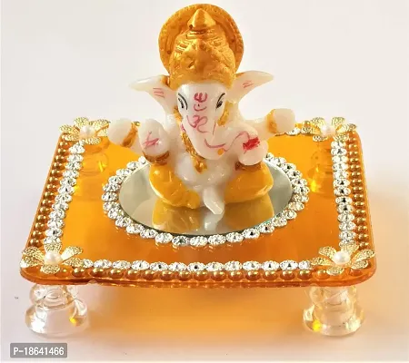 PRAHLL Acrylic And Fibre Ganesha Chowki, 3.2 Inch Stand with Ganesha (2.1 Inch), Standard , Orange