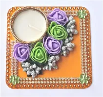PRAHLL Decorative Artificial Flower Rose Tea Light Holder (3.2 Inch, Orange)-thumb2