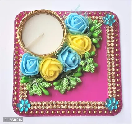 PRAHLL Decorative Artificial Flower Rose Tea Light Candle Holder Diwali Diya (3.2 Inch, PINK)-thumb3