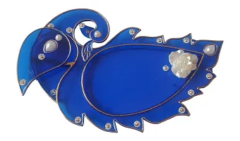 Haldi Kumkum Holder Handcrafted Pooja Thali Peacock Platter Designer and Handmade Rakhi Thali for Pooja and Festivals (20 cm x 1 cm x 10 cm, Blue)-thumb1